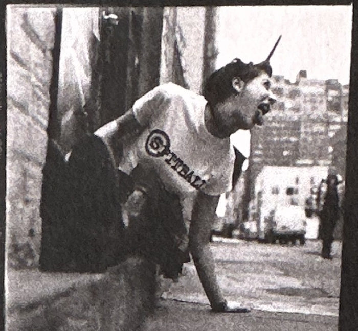 Black and white photo of Jody at 19 on a New York City street