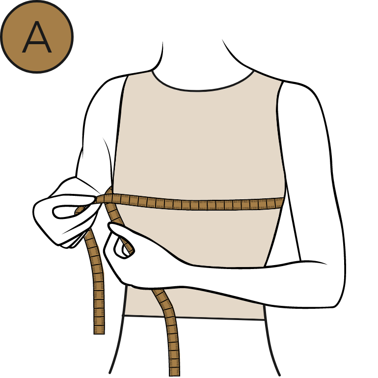 Diagram A: measuring around the chest for binder size